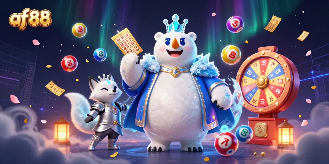 Experience the excitement of af88 with dynamic lottery elements and rich casino features in this vibrant illustration.