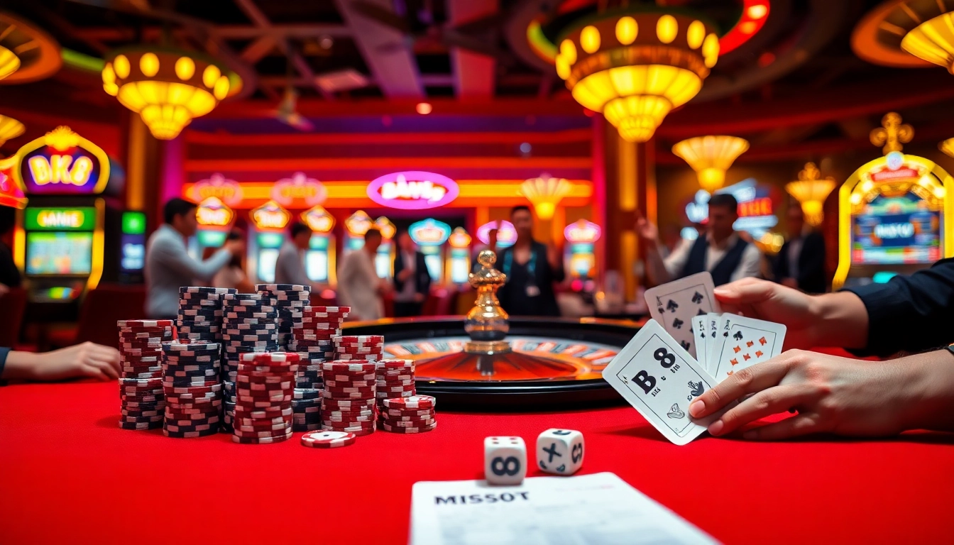 Experience the thrill of gaming at BK8thai ทางเข้า with vibrant casino tables and slot machines.