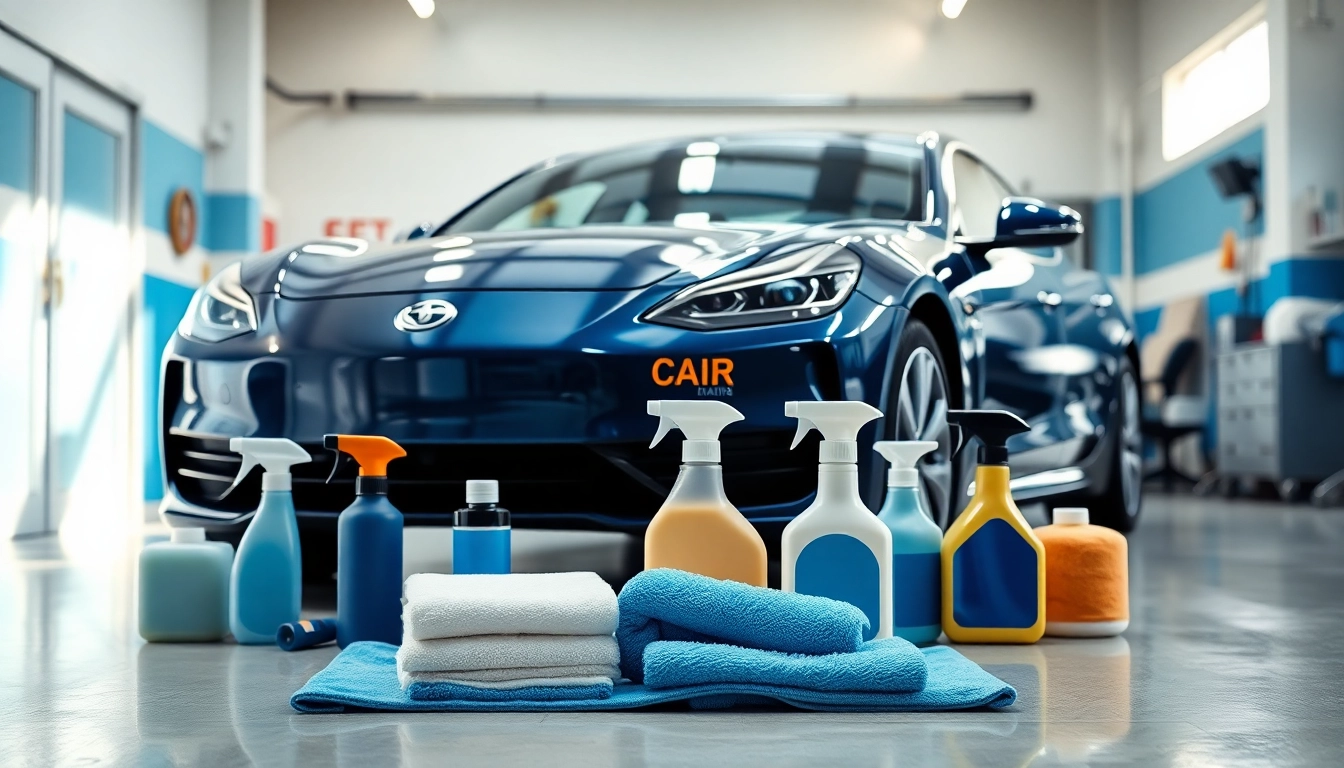 Experience the best car detailing Chattanooga TN with a professionally arranged detailing scene featuring clean vehicles and tools.