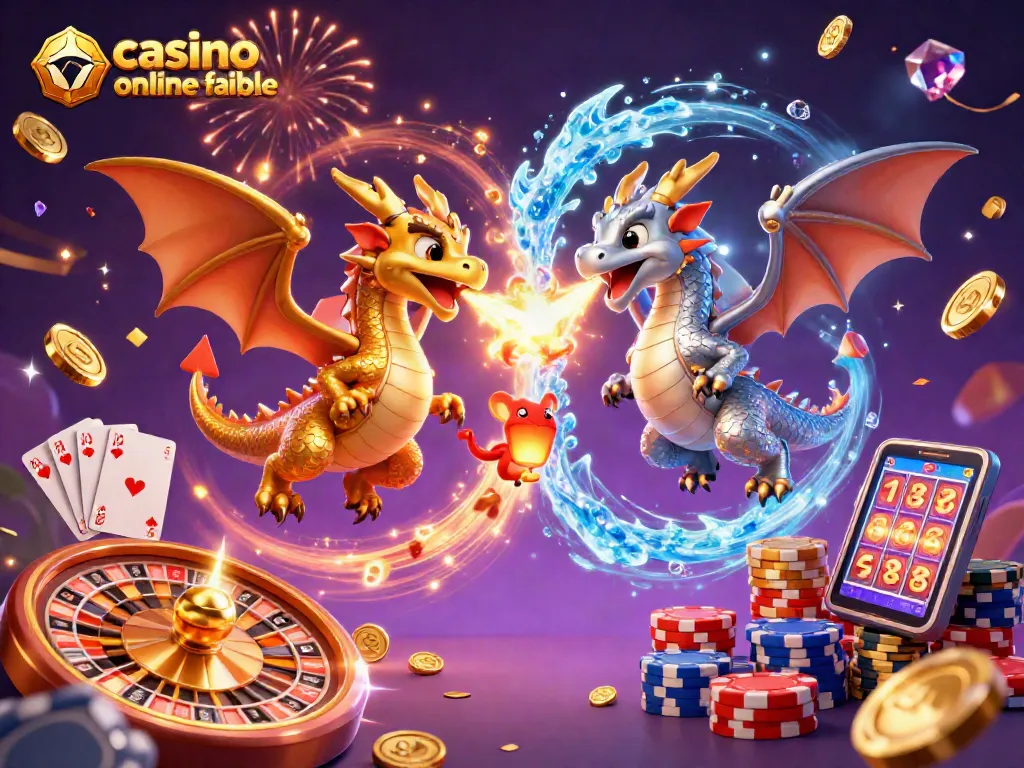 Disfruta de un emocionante juego en un casino online fiable con dragones y monedas doradas.