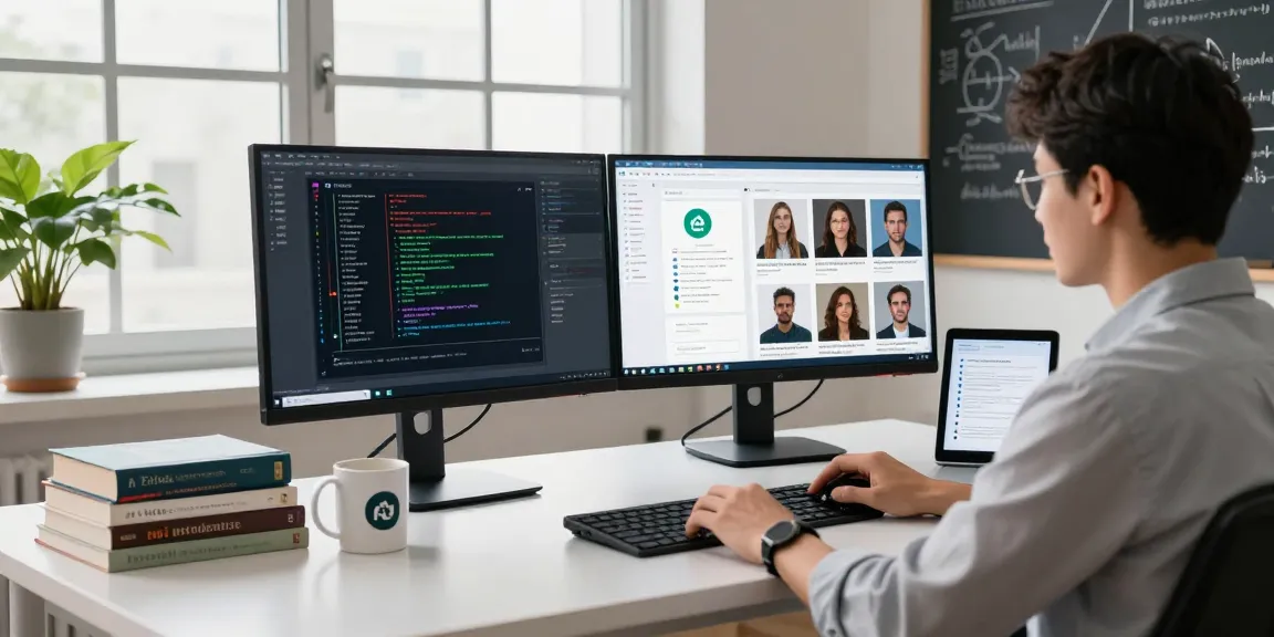Data analyst using an ai detector in a modern tech workspace analyzing AI-generated images and content.