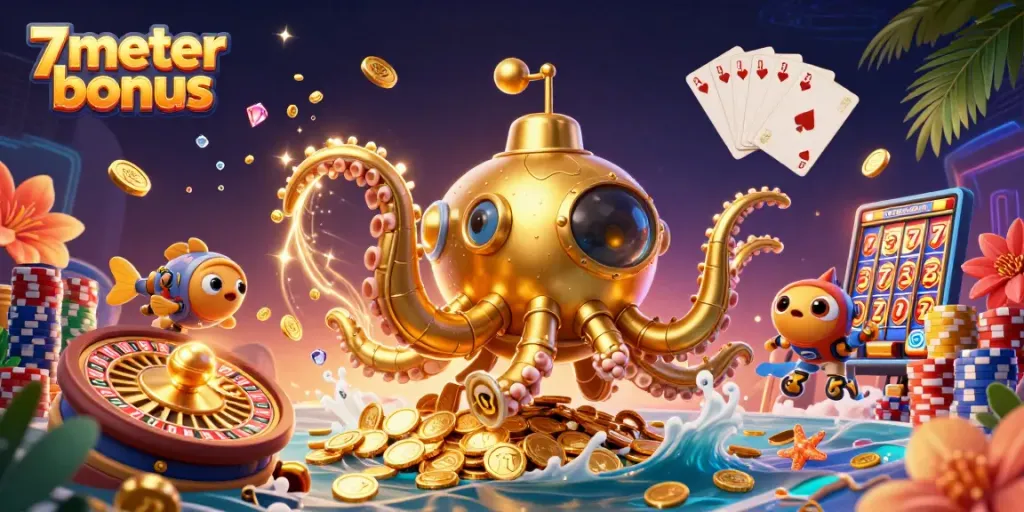 Experience the thrill of the 7meter bonus with this vibrant 3D casino-themed illustration.