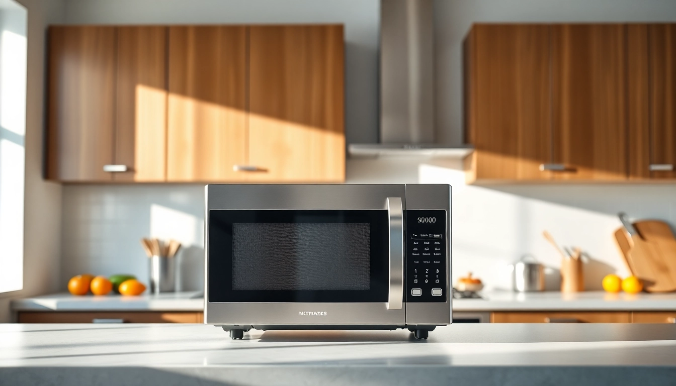 Showcasing Microwave Oven Sales in a modern kitchen setting with vibrant ingredients.
