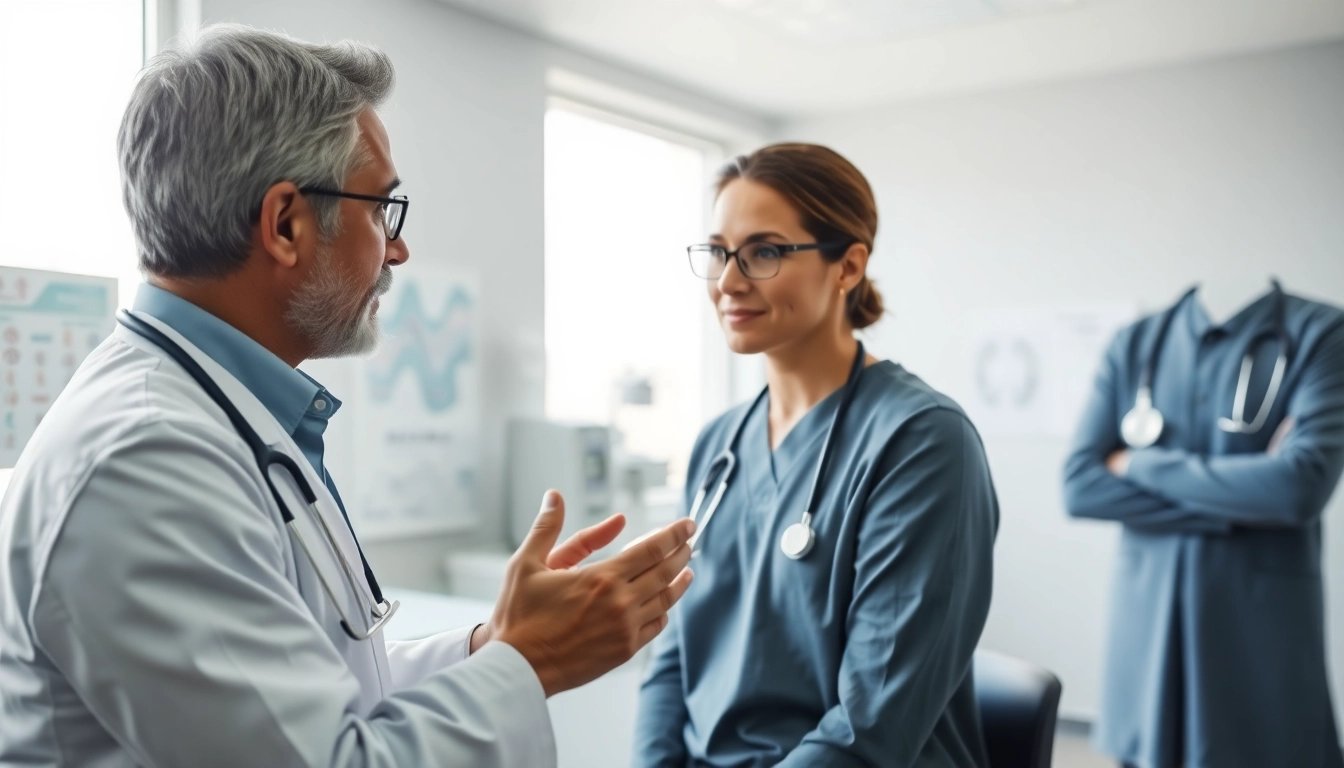 Private GP consulting with a patient in a professional and inviting clinic setting.