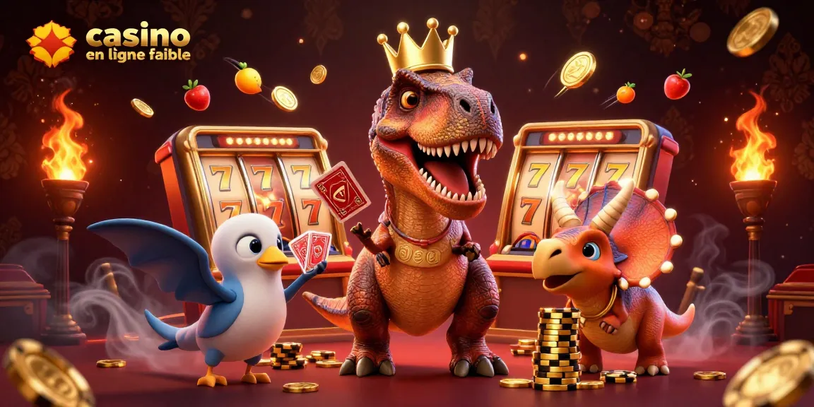 Jouez sur un casino en ligne fiable avec un T-Rex amusant, un assistant et des machines à sous scintillantes.