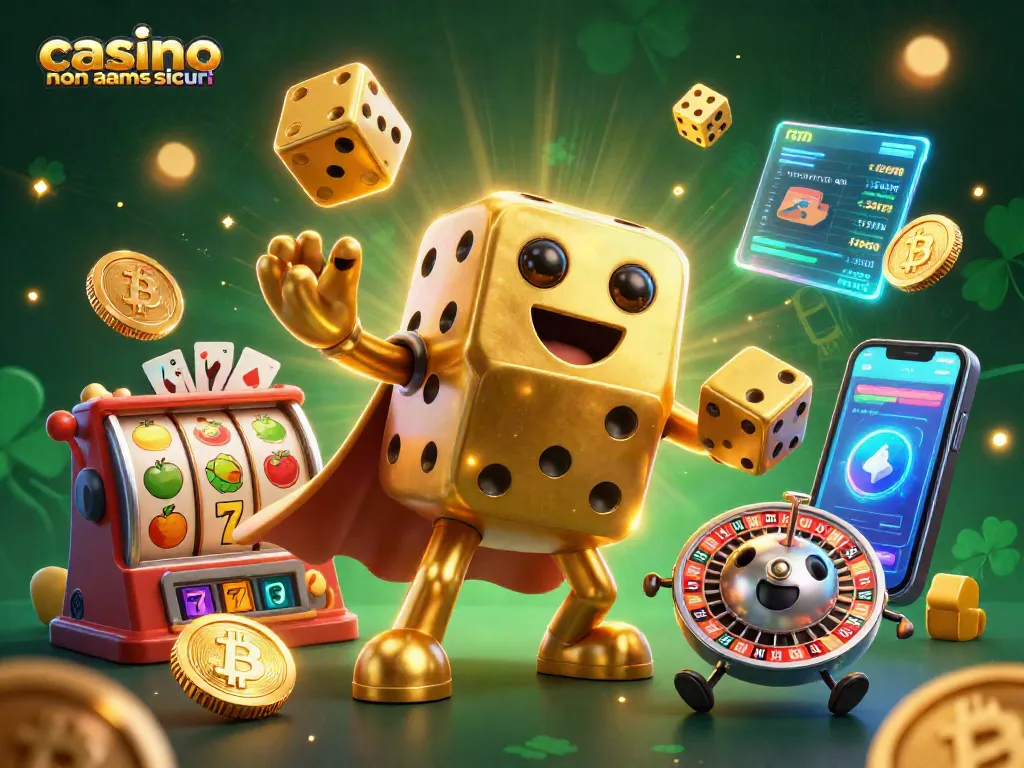 Giocando nei migliori casino non AAMS sicuri con dadi dorati e simboli della fortuna.