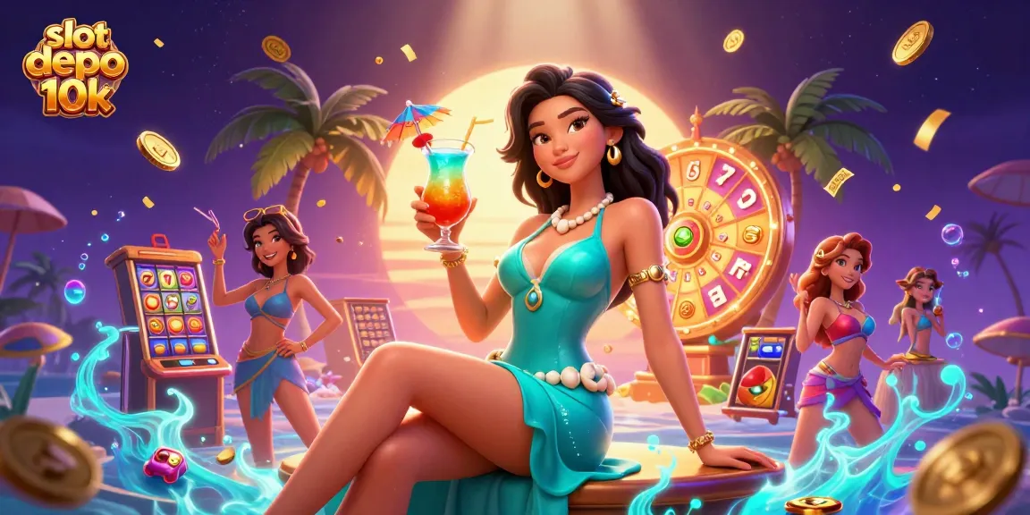 Experience the thrill of slot depo 10k with vibrant symbols and stunning visuals in this lively casino scene.