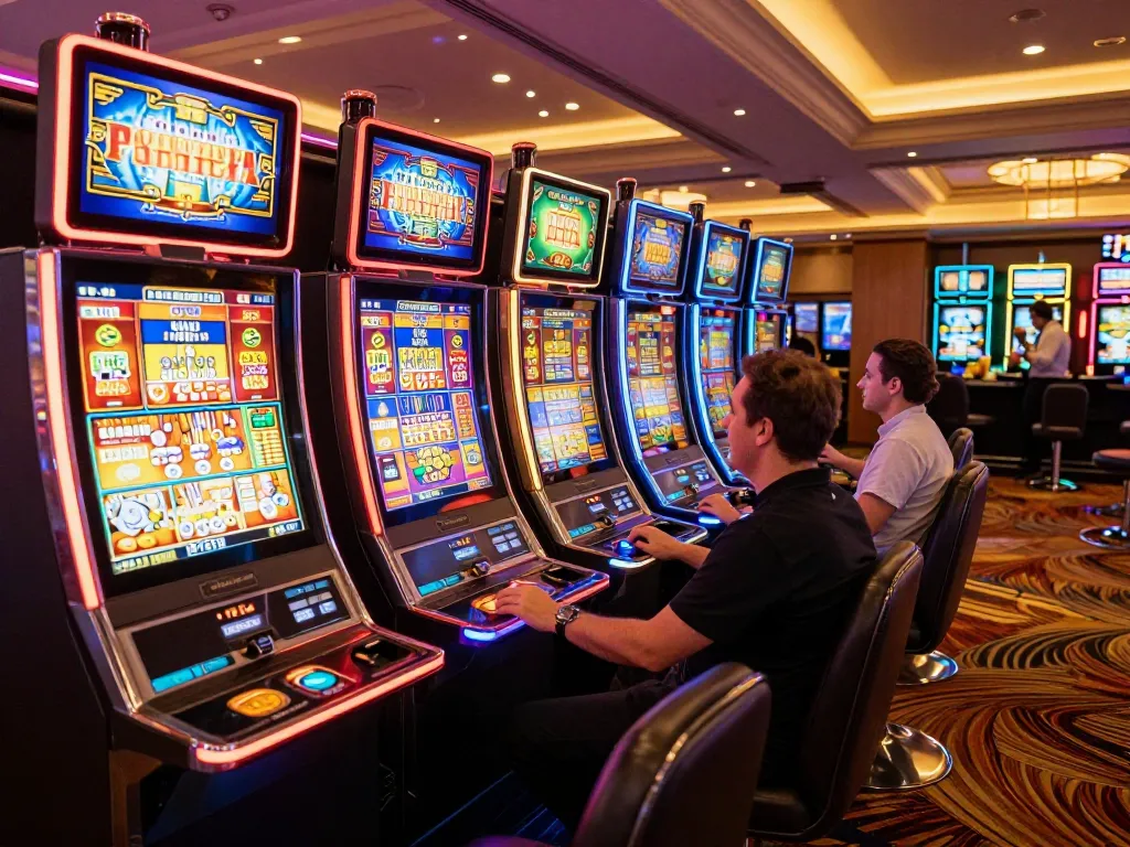 Spin thrilling slots at situs slot depo 10k with colorful machines illuminating the casino floor