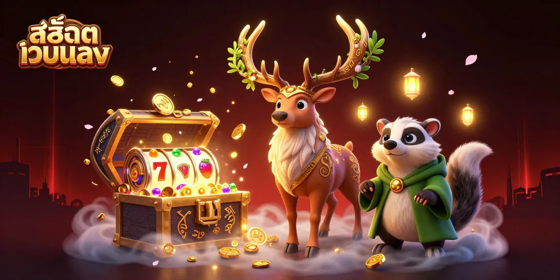 Spin and win with สล็อตเว็บตรง featuring vibrant 3D elements like slot reels and gold coins bursting in a colorful casino scene.