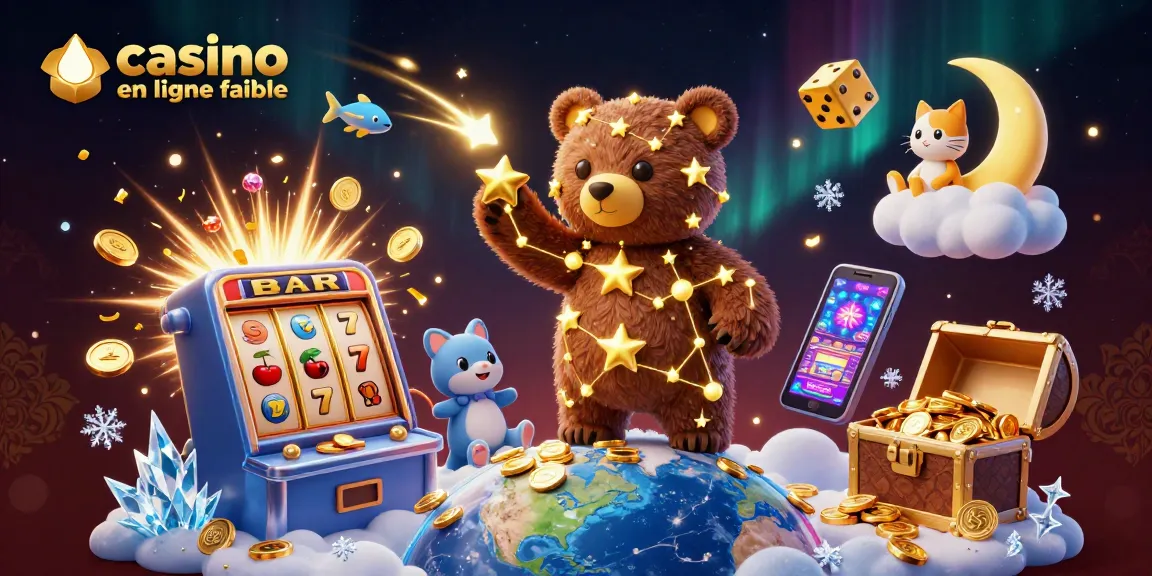 Gagnez au casino en ligne fiable avec une illustration dynamique remplie de jeux et de jackpots.
