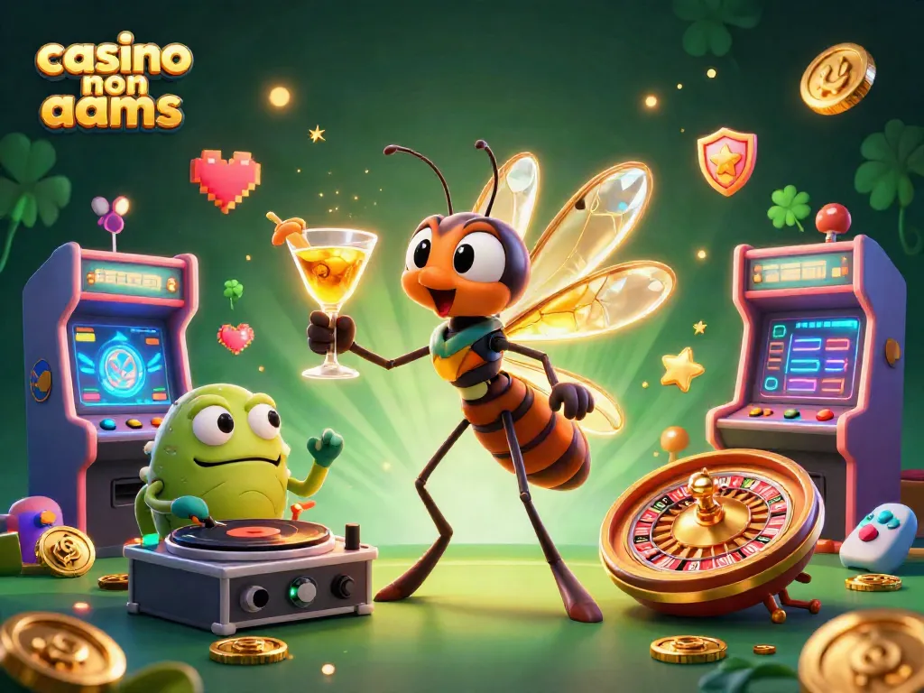 Giocando nel casino non aams con un'illustrazione 3D vivace di un musquito e un DJ trilobite.