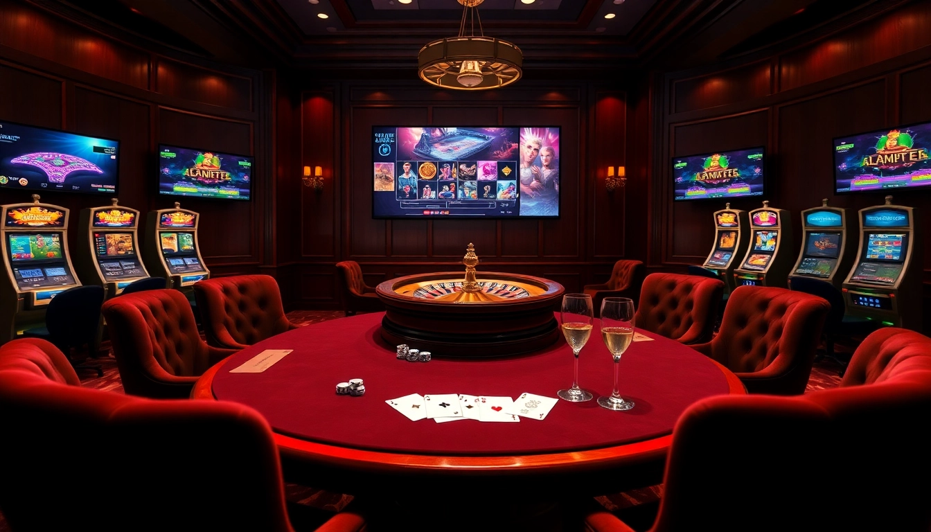 Une expérience de casino en ligne palpitante mettant en avant une table de poker et une roulette, soulignant casino en ligne france fiable.