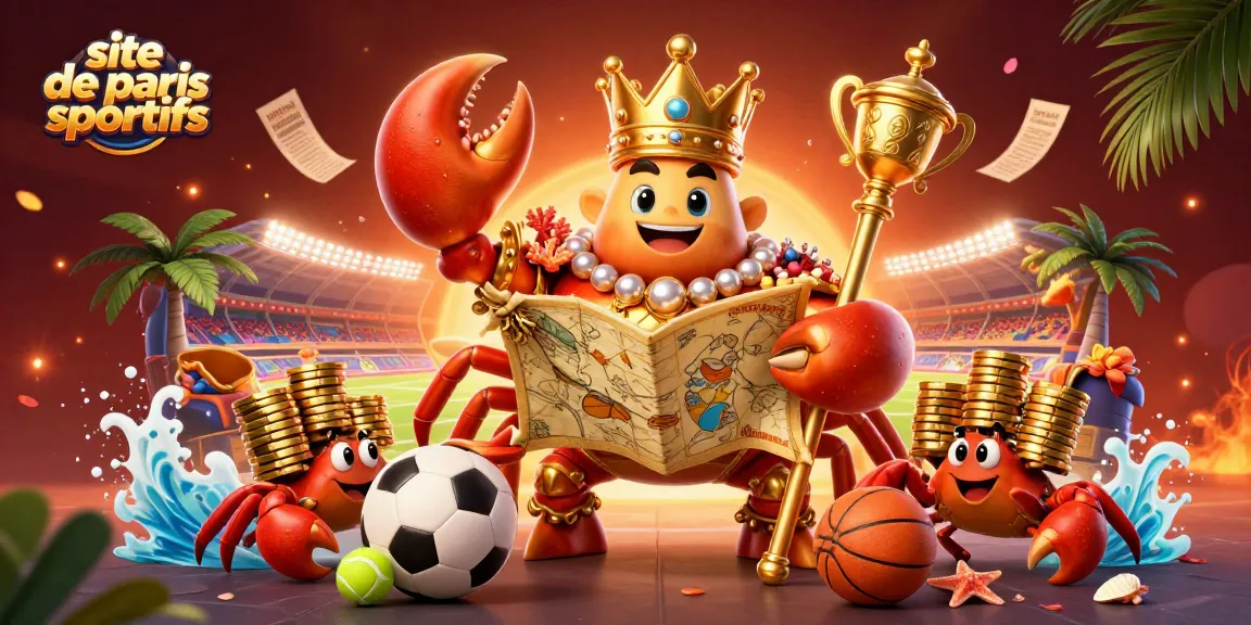 Plongez dans l'univers du site de paris sportifs avec ce crabe doré majestueux et des sportifs en pleine action.