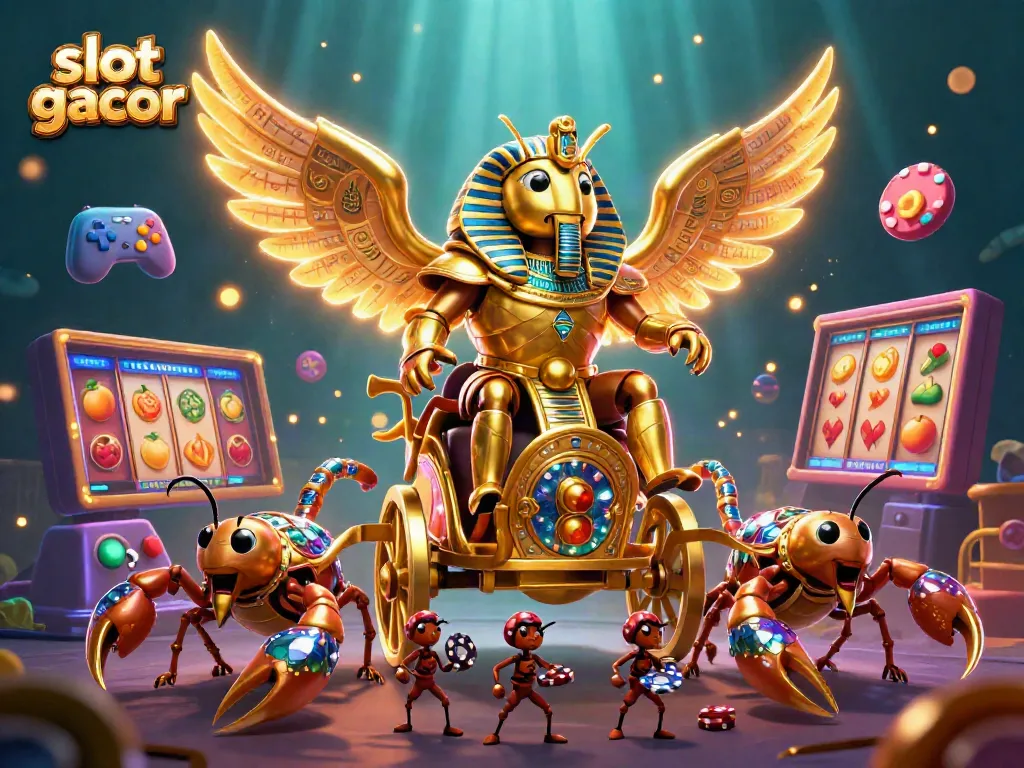 Menangkan slot gacor dengan simbol buah dan jackpot berkilauan di latar belakang