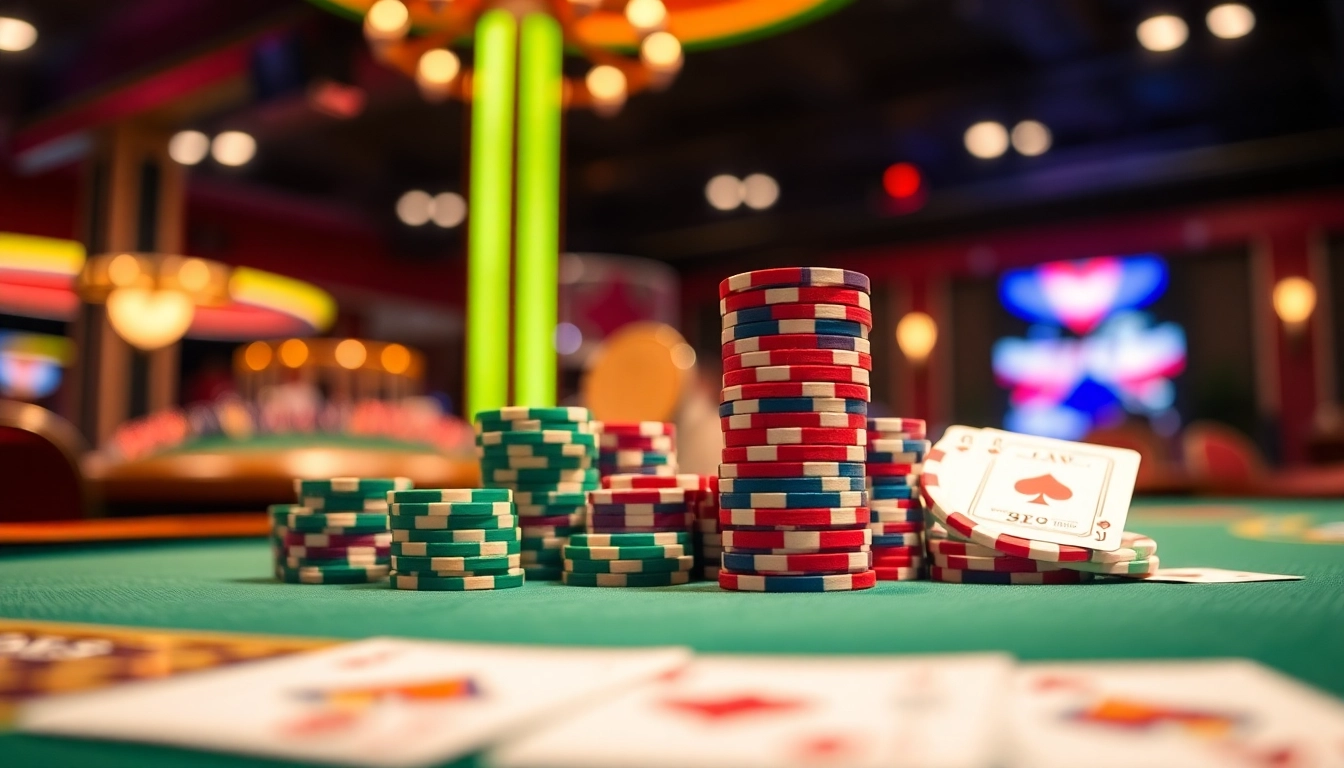Experience the thrill of member baru totoplay88 with vibrant casino chips and cards on a gaming table.