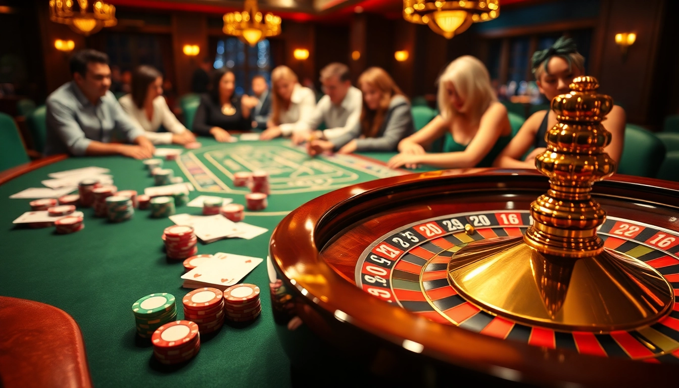 Vivez le frisson du casino en ligne argent réel France avec des joueurs à une table de poker luxueuse.