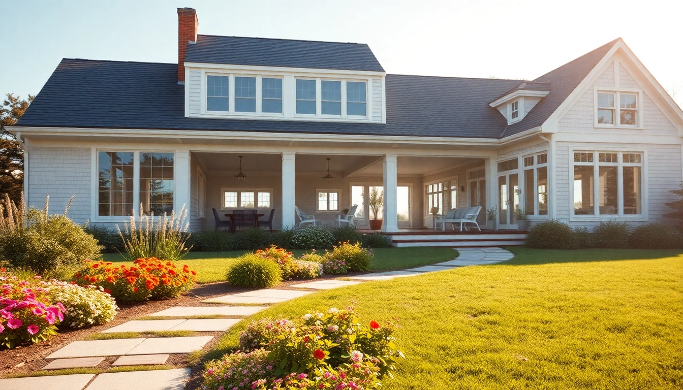 A beautiful cape cod home addition featuring modern design and lush landscaping.