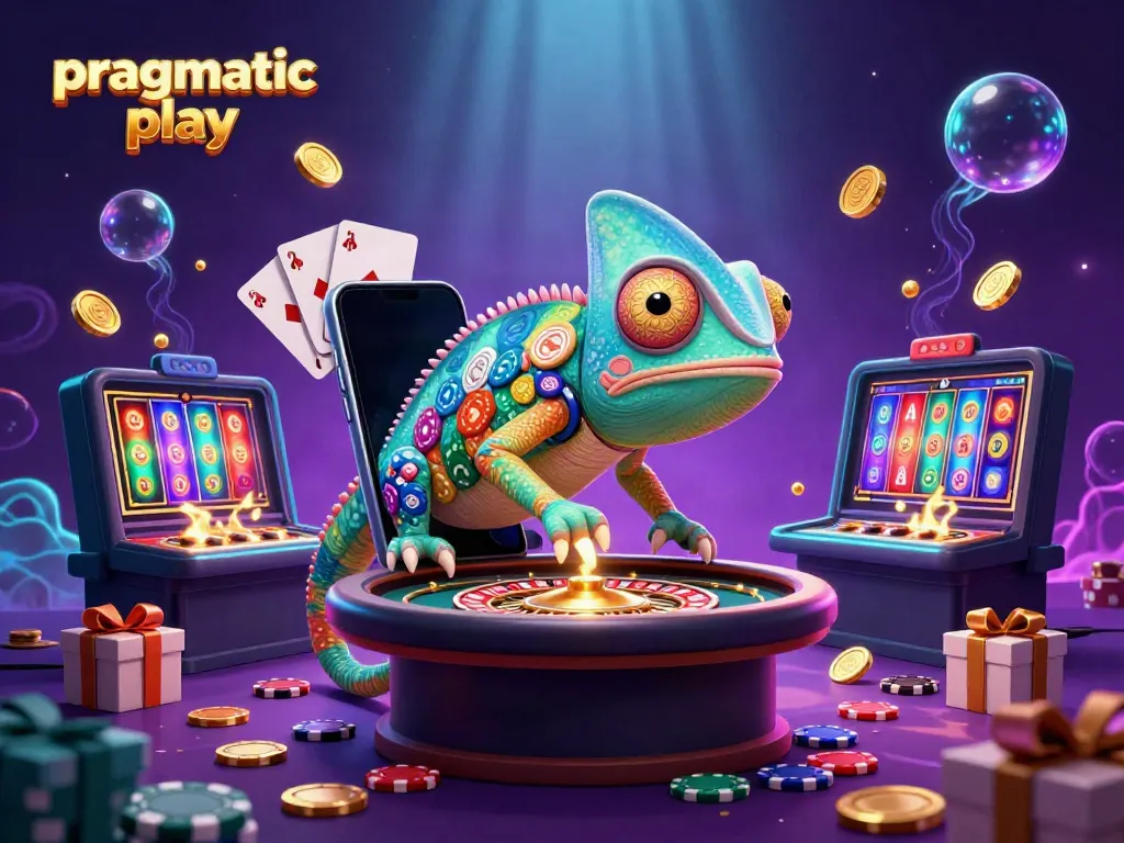 Permainan slot dan roulette dengan pragmatic play dalam ilustrasi kasino yang berwarna-warni dan menarik.