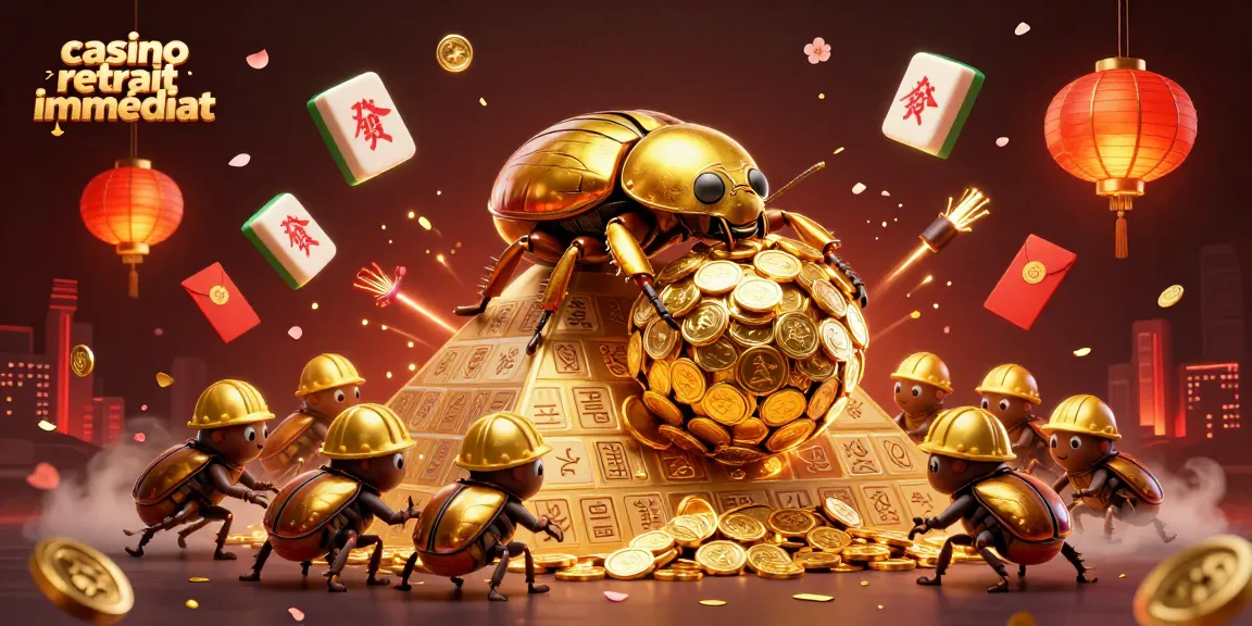Effectuer un retrait immédiat dans un casino en ligne avec une scène dynamique d'insectes dorés.
