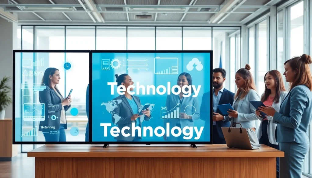 Engaging professionals collaborate on Technology trends in a modern office setting.