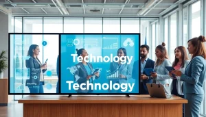 Engaging professionals collaborate on Technology trends in a modern office setting.