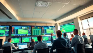 Engaging visual of the best sportsbooks in Brazil showcasing a modern sports betting office environment.