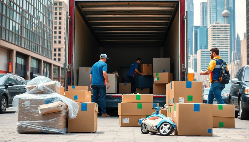 Efficient Toronto moving services packaging and loading items with a professional team in action.