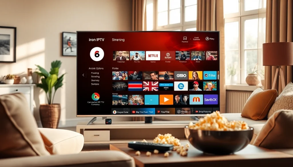 Engaging living room setup showcasing iron IPTV streaming options on a modern television.