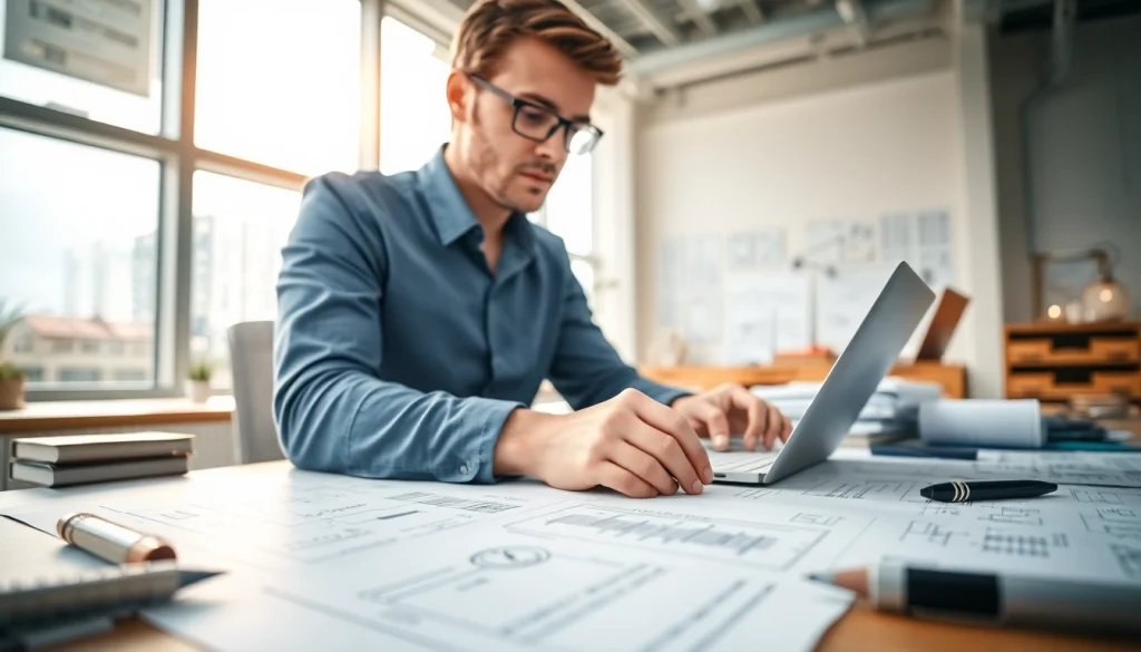 Engaged professional creating comprehensive Technical Documentation Services in a modern office.