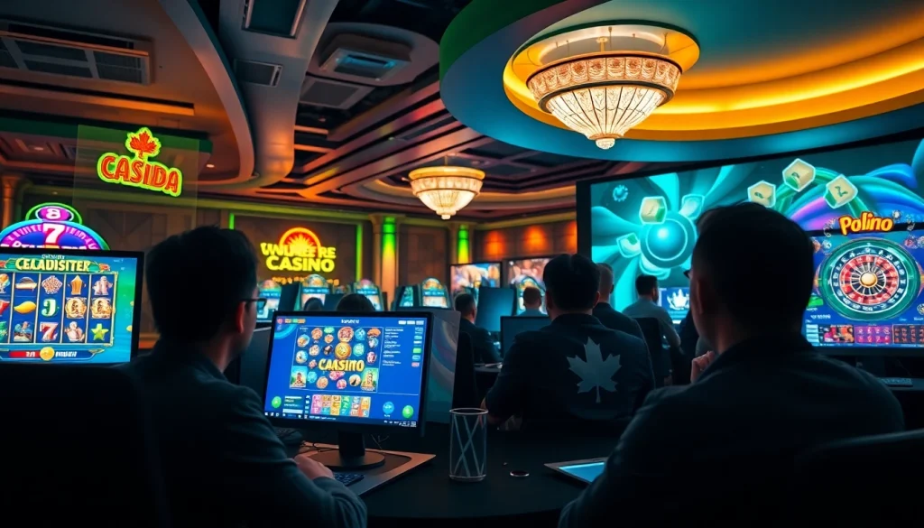 Engaging players enjoying Canada casinos online in a vibrant setting with various games.