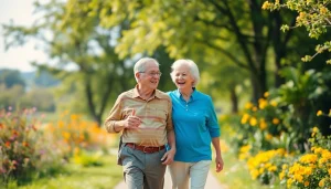 Illustration of a couple embodying healthspan through an active outdoor lifestyle.