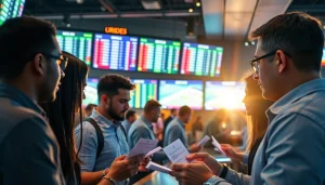 Engaged bettors using sportsbooks in Georgia, showcasing a vibrant sports betting atmosphere.