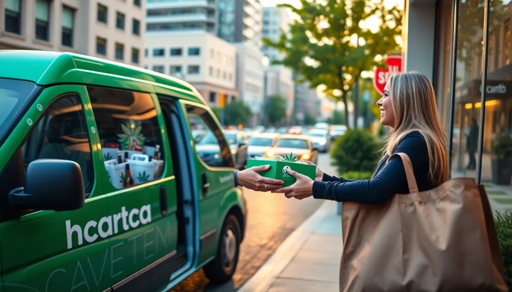 Engaging Toronto cannabis delivery experience showcasing a delivery person and satisfied customer.