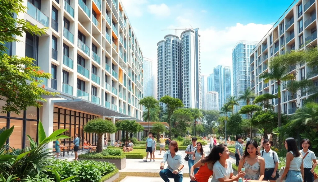 Showcasing Tampines EC, modern executive condominiums surrounded by greenery and vibrant community life.