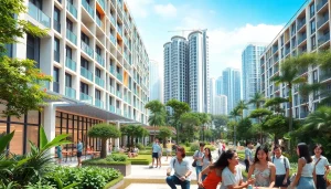 Showcasing Tampines EC, modern executive condominiums surrounded by greenery and vibrant community life.