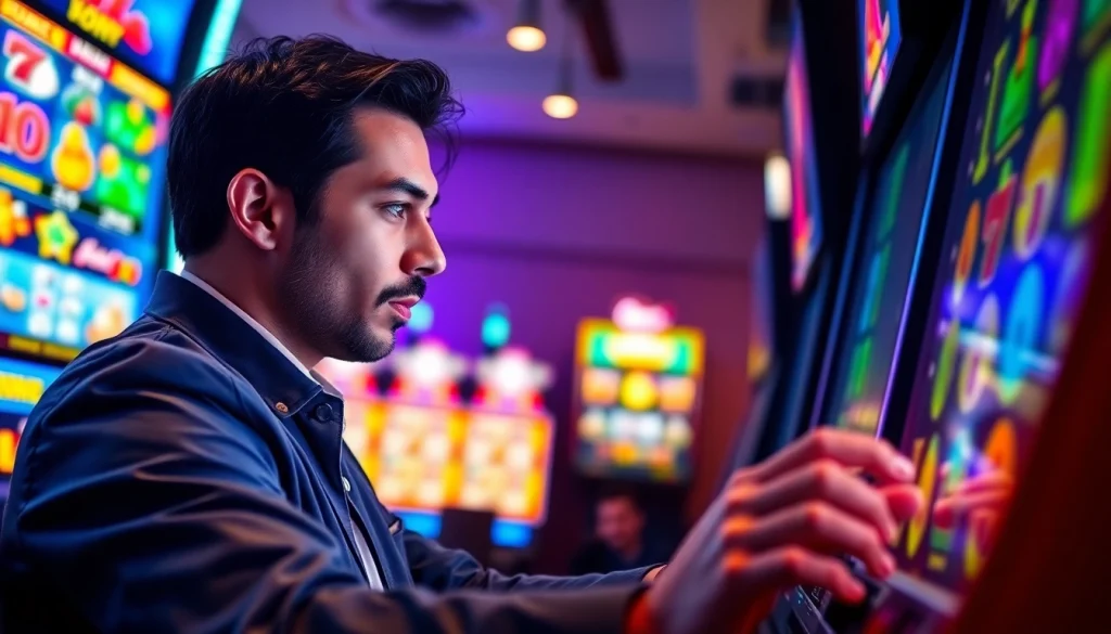 Bermain slot depo pulsa dengan fokus tinggi pada mesin slot digital yang penuh warna