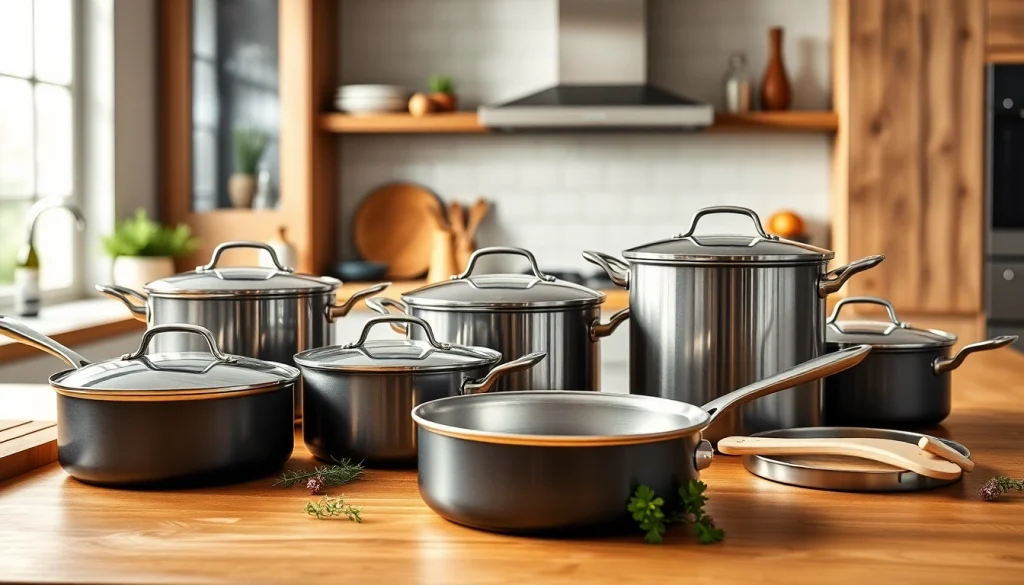 Stunning display of WMF cookware NZ in a contemporary kitchen, showcasing premium quality and elegant design.