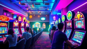 Situs kode4d online gaming scene showcasing vibrant slot machines and an exciting atmosphere