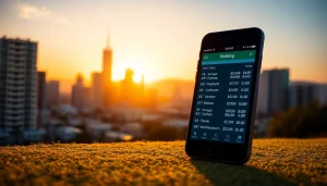 Engaging visual of sportsbooks in California with a smartphone in an urban setting.