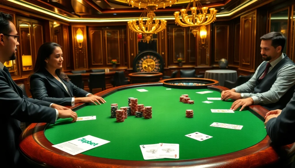 Experience the excitement of poker at a sleek 7upbet casino table with vibrant chips and cards.