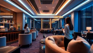 Experience the upscale atmosphere of gdmc.bio with attractive staff welcoming guests in a luxurious shirt room.