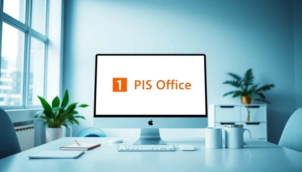 WPS下载：在展示 WPS Office 的现代工作空间的计算机屏幕上。