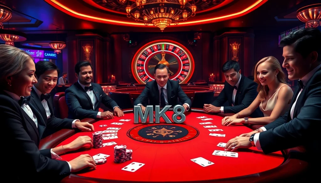 Players enjoying a thrilling game of poker at an MK8 casino, showcasing excitement and strategy in gambling.