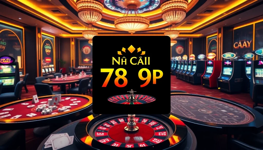 Exciting gaming experience at Nhà Cái 789P featuring casino tables, roulette, and vibrant slot machines.
