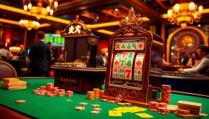 Engage with the mahjong slot demo experience surrounded by vibrant casino elements.