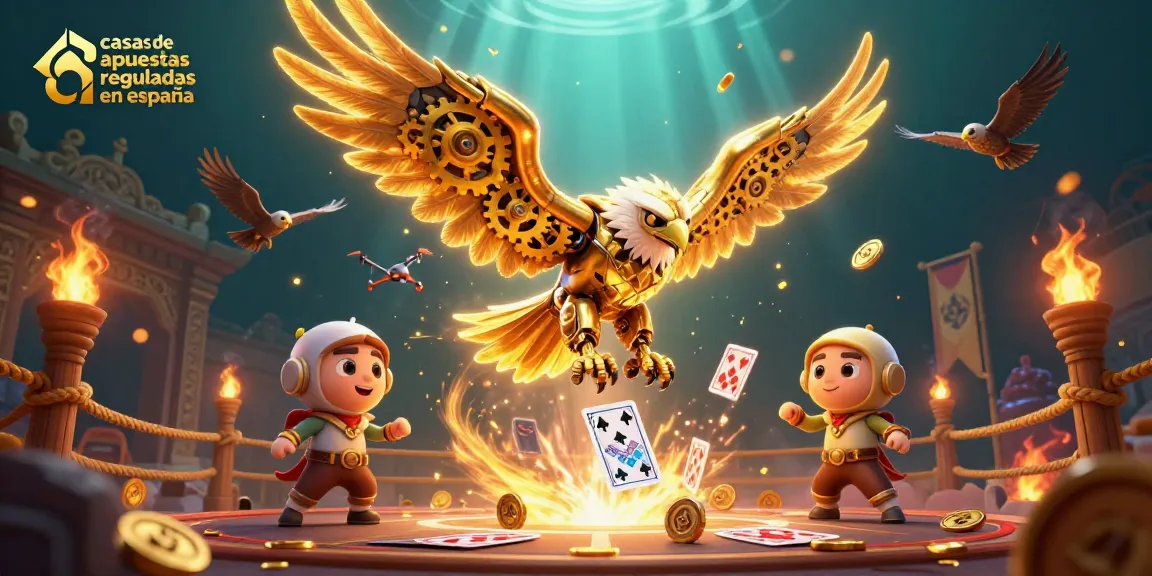 Vista dinámica de un águila dorada en un entorno de apuestas, casas de apuestas reguladas en España rodeadas de elementos de juego.