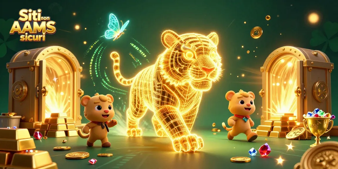 Siti non AAMS sicuri: Tiger energetico in un casinò digitale con tesori scintillanti.