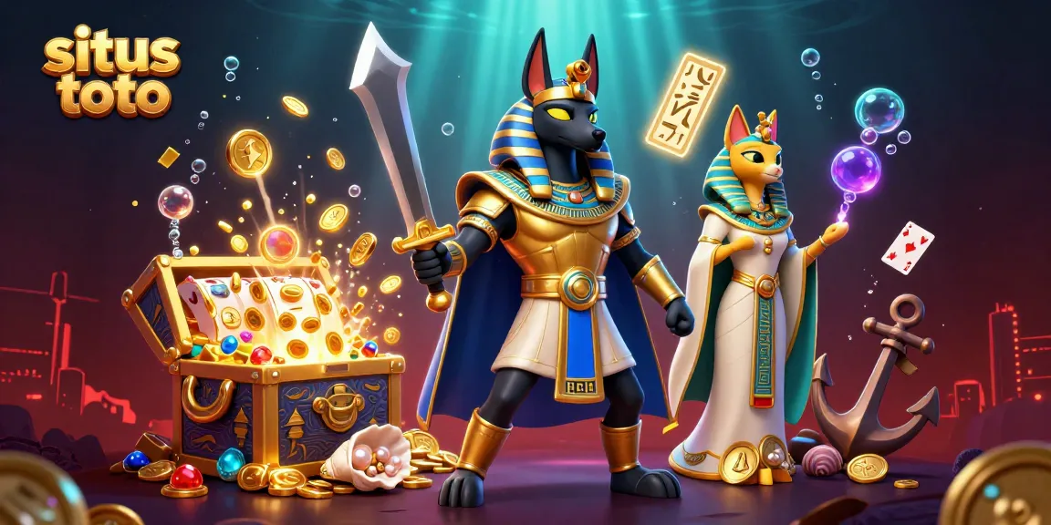 Engage with situs toto and experience vibrant gameplay with Anubis and Bastet in a dynamic casino scene.