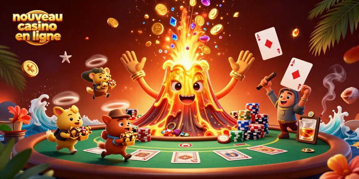 Vivez l'excitation d'un nouveau casino en ligne avec cette scène dynamique remplie de trésors et de jeux.