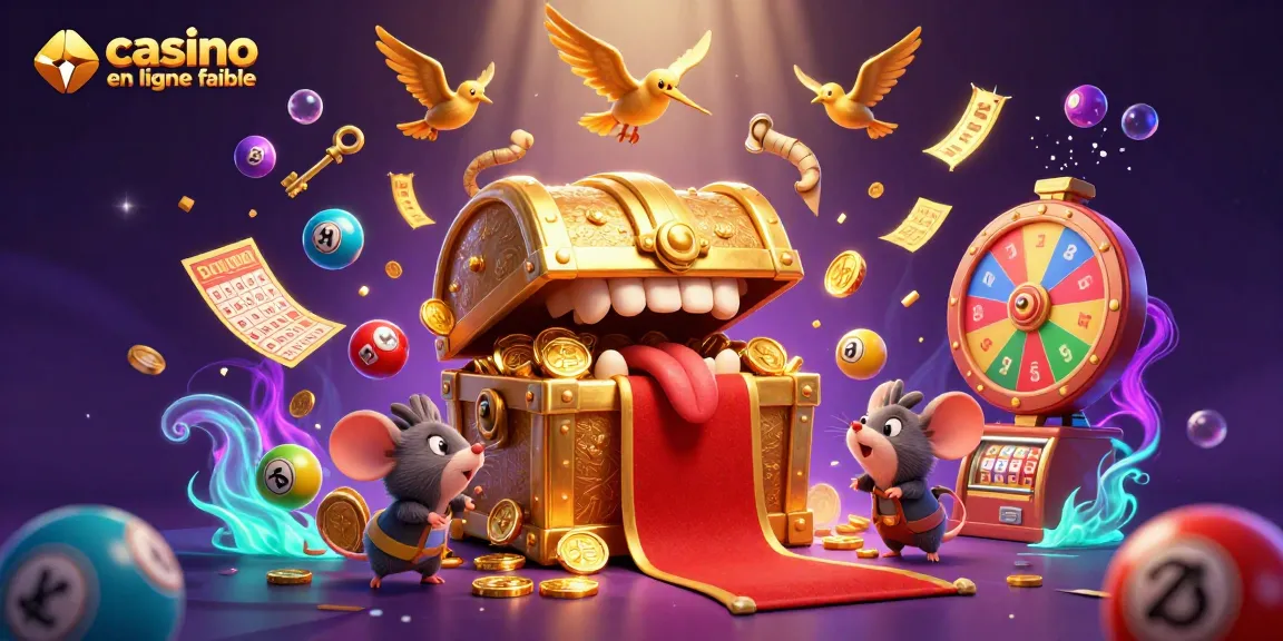 Visuel captivant démontrant le logo « casino en ligne fiable » entouré d'éléments de jeux dynamiques.